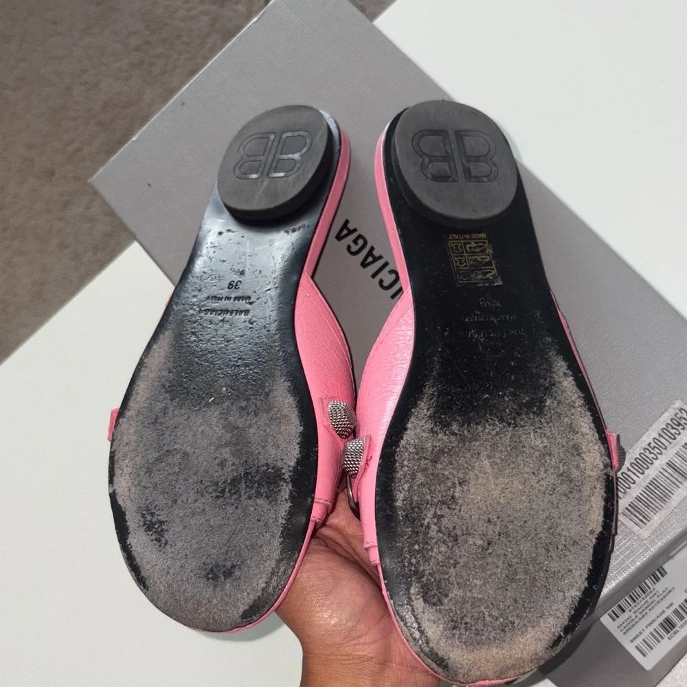Balenciaga cagole💕💕💕 Pink Leather Slide Sandals sz 39 - Picture 4 of 9